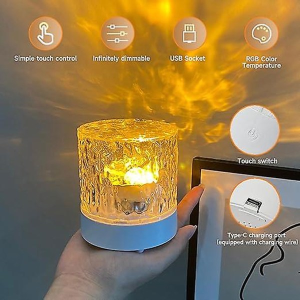 Roterende vandkrusning natlys projektor til soveværelse, væg loft projektion touch/fjernbetjening romantiske LED atmosfære lamper stemningslys bord L