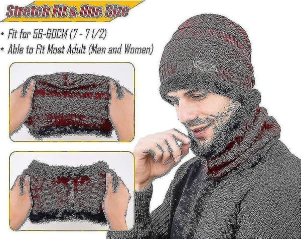 Vinterstrikket Beanie Hat, Halsvarmer og Touchscreen Handsker Sæt til Mænd