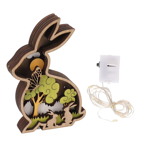 Easter Rabbit Wooden Ornament with Light String - Home Decoration Centerpiece