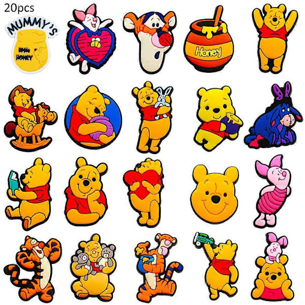 20 stk Winnie the Pooh Sko Charms til Croc-sko og Sandaler Tegneserie Dekoration Tilbehør Gaver