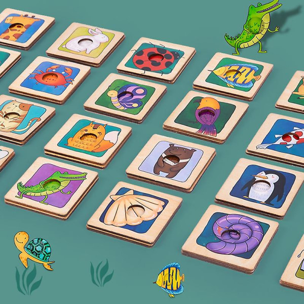 1 sæt træpuslespil Interessant kighulsdesign tegneseriemønster Dyrefarvetilpasningsspil Børn pædagogisk legetøj til børnehave