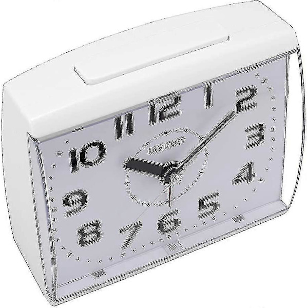 Analog väckarklocka för äldre, tyst utan tickande med snooze och bakgrundsbelysning, crescendo högt alarm, stora siffror för enkel läsning, batteridriven, vit