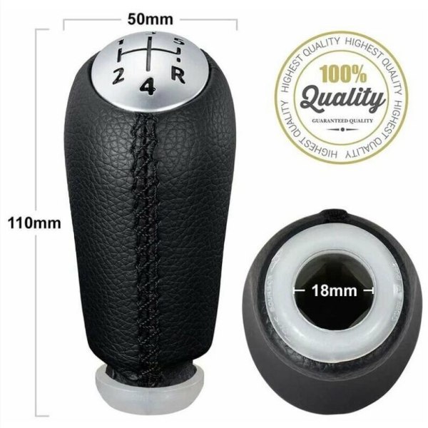 Svart läder manuell växelspaksknopp för Renault Clio III 2005-09, Megane 2 Laguna 2003-09 -