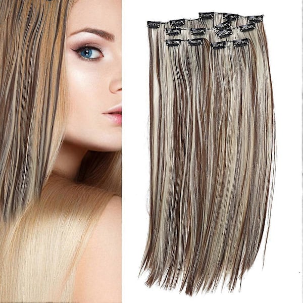 6 stk. Langt Rett Hår Extension Parykk Sett 16 Clips Falsk Hår Styling Verktøy 02#