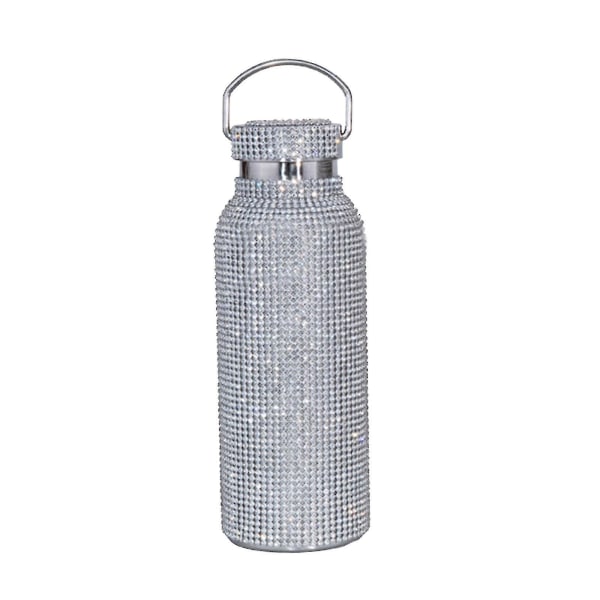 Diamant vannflaske Bling Rhinestone rustfritt stål termisk flaske med kjede for kvinner jenter gave - Jxlgv silver
