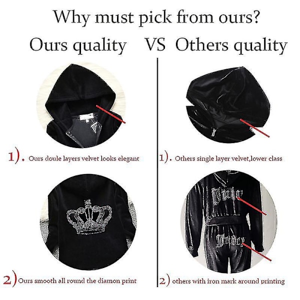 Velour Juicy Sytråd Kostym Hoodies Sammet Dragkedja Sweatshirt Och Byxor Set Sportkläder 2023 Dam Höst/vår Träningsoverall Korta Toppar Bästa Present Till Jul Rose Red XL