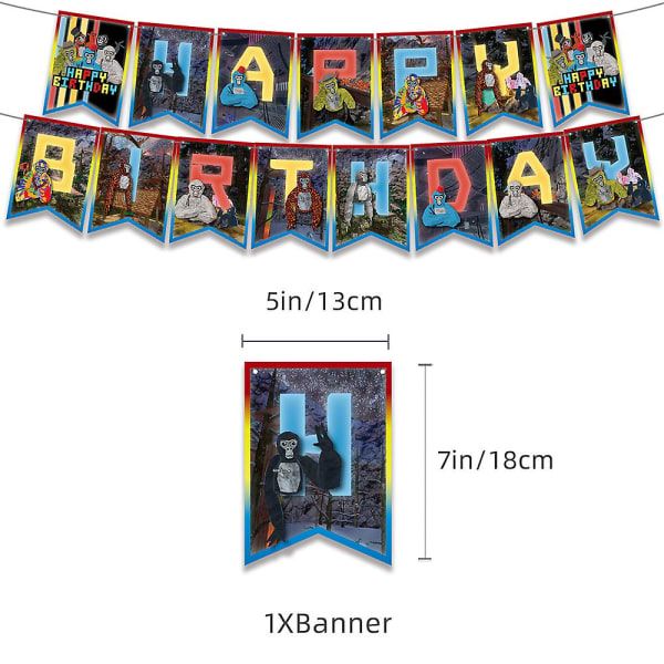 Gorilla Tag födelsedagsfest dekoration och set som inkluderar Grattis på födelsedagen banner, tårta/cupcake toppers, ballonger, Gorilla Tag Theme Party Favor