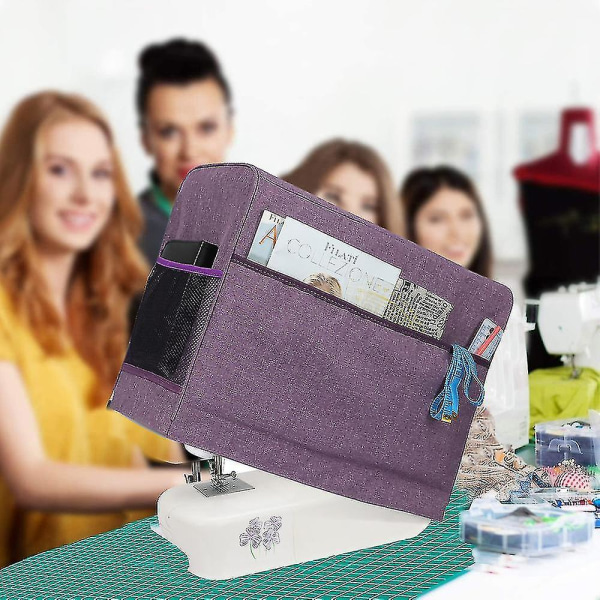 Symaskin bæreveske for de fleste standard symaskiner, universell reiseveske med 2 avtakbare gjennomsiktige glidelåslommer for syutstyr Purple