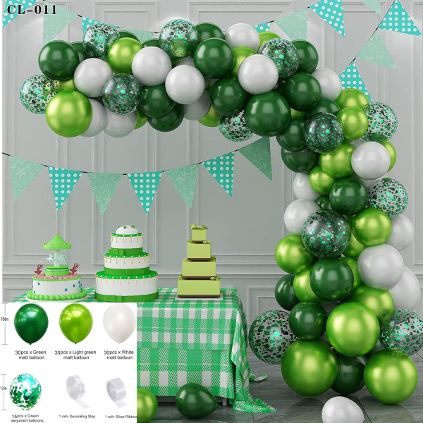 Skogsserie Grön set Barnfödelsedag Temafest Dekoration Djungelarrangemang Ballonger