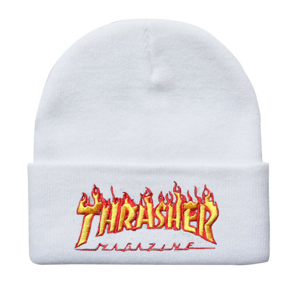 THRASHER kirjaimellinen neulottu hattu miehille ja naisille syys- ja talvihattu villahattu White