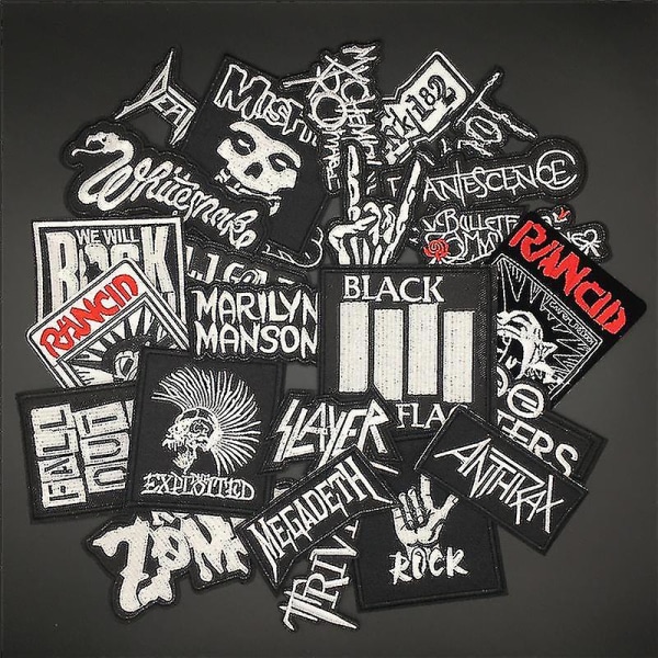 25 stk. Band Music Patches til jakke, jeans, broderi, punk badges, applikationer, strygemærker, klistermærker til tøjdekoration, nikkel