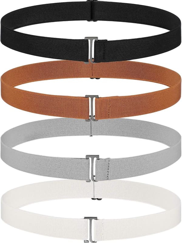 4 stk usynlige belter for damer, elastiske belter med flat spenne og elastisk strikk