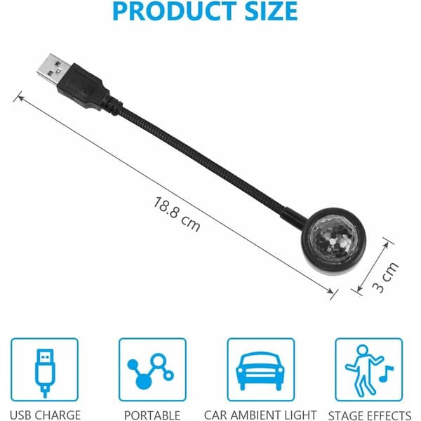 USB billoftlys, mini romantisk interiør billygte med LED USB og 4 farver og 9 justerbare tilstande, Plug and Play USB-lampe til atmosfæredekoration