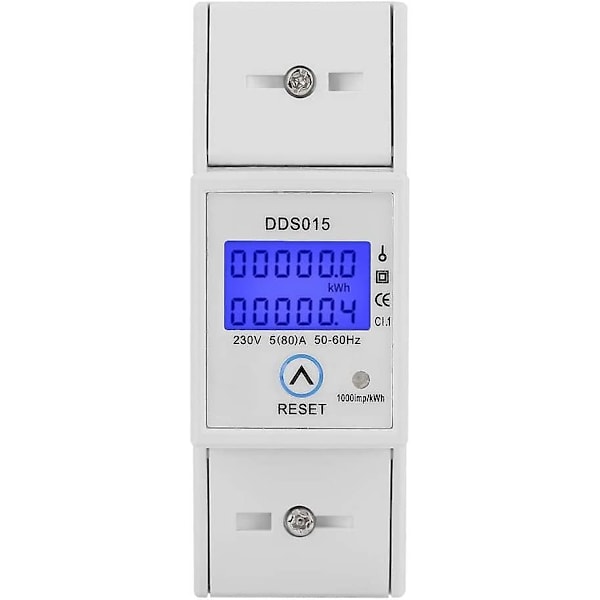 5-80a 230v 50hz Enkeltfaset Energimåler Lcd Baggrundsbelysning Enkeltfaset Energimåler, Dds015 Din Skinnemontering Kwh Måler, Watt Kwh Måler(230v 5-80a 50hz)