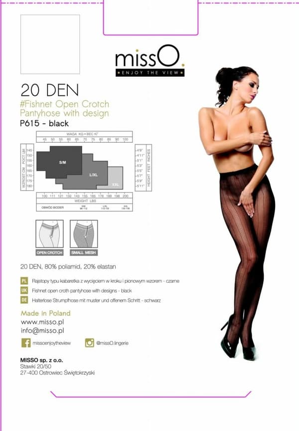 Fiskenetstrømper med åben skridt - MissO P615 Sort L/XL