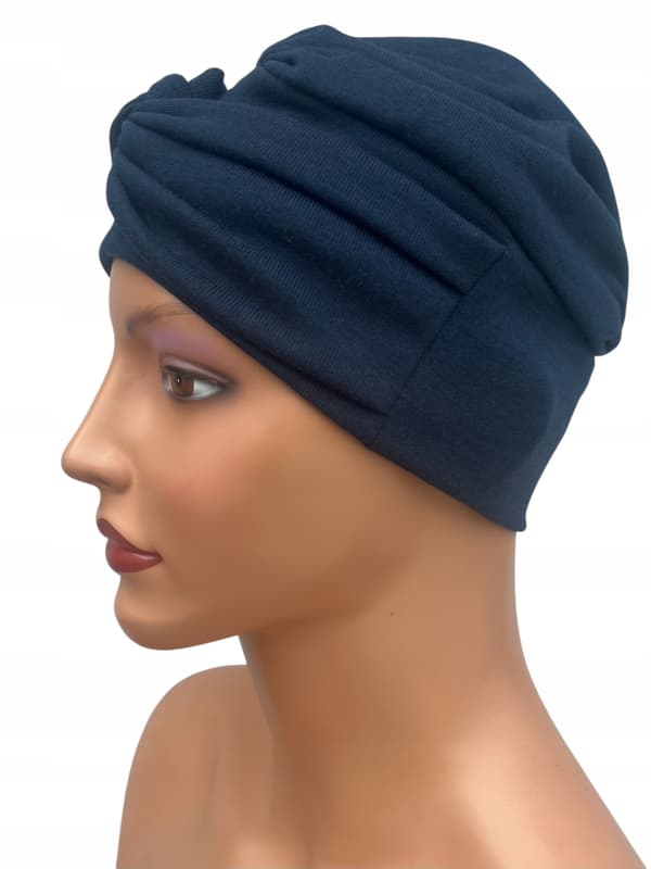 Dam turban efter kemoterapi Sara marinblå varm huvudbonad med foder