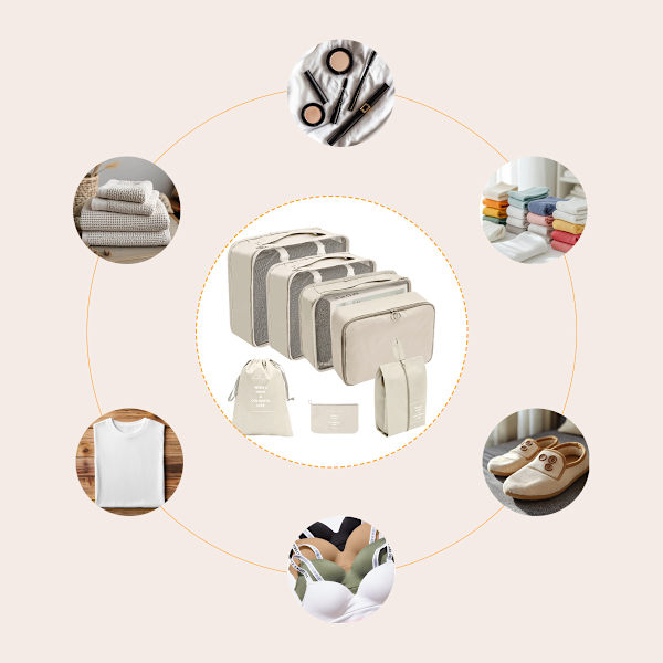 Resväska Organizer - Packkuber och Väskor 7 delar Beige