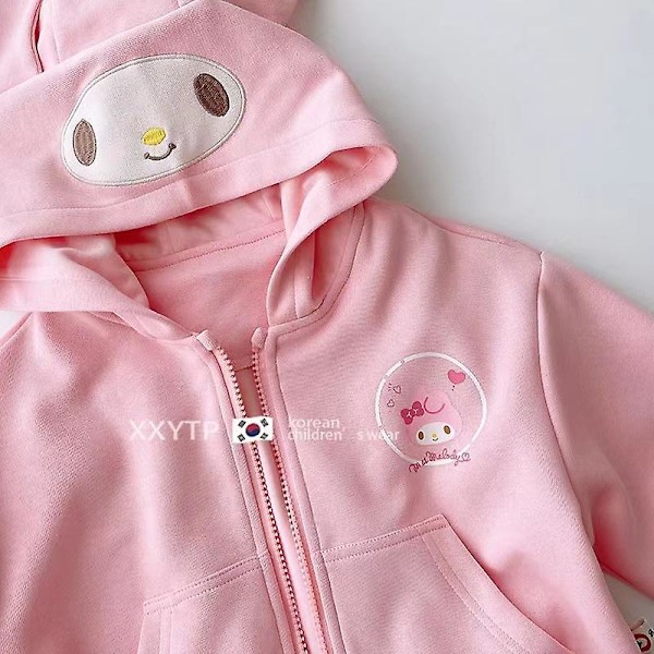 Cartoon Sanrioed Jacka Kawaii Melody Cinnamoroll Kuromi Barn Hooded Sweatshirts Pojkar Flickor Dragkedja Upp Rockar Baby Utomhuskläder gul 150cm