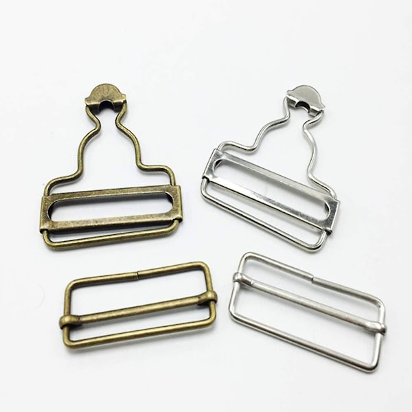 Metalliska Dungaree-spännen med rektangulära skjutreglage för hängslen och band 3,8 mm innerbredd 2 set (brons)
