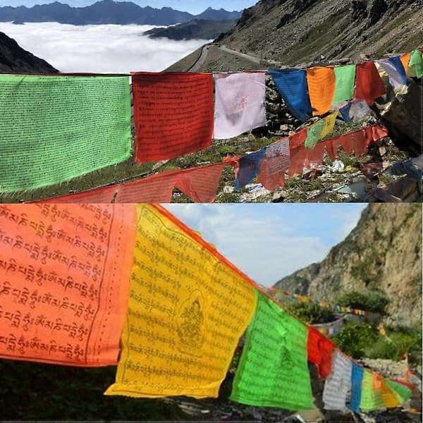 2 st 7M Buddhistiska Böneflaggslingor Tibetanska Buddhistiska Vimplar (28 x 23cm) Utomhusdekoration