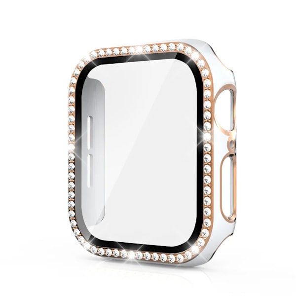 Bling Glass+ cover til Apple Watch Case 45mm 41mm 40mm 44mm 42mm 38mm Diamond bumper+skærmbeskytter iwatch serie 7 9 8 5 6 SE A Hvid ro A Hvid ro