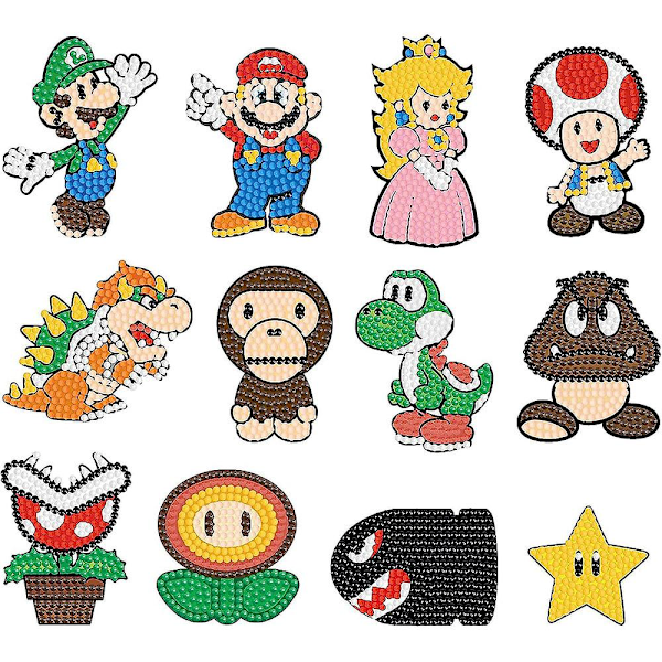 12pcs/set Super Mario Bros 5d Diamond Painting Stickers Kits Cartoon Game Diy Gem Diamond Mosaic Sticker By Numbers Arts & Crafts Best Gifts For Kids