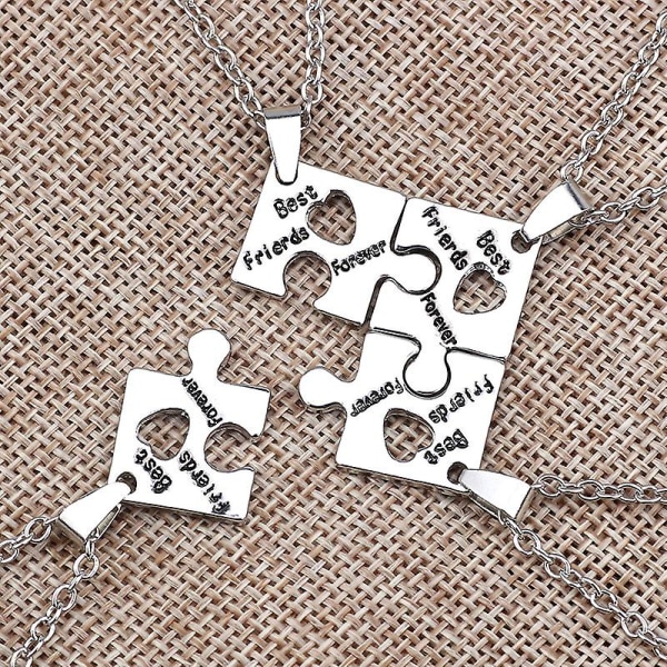 4 Pack Best Friends Forever Necklaces Stainless Steel Puzzle Promise Keychain Bff Jewelry Gifts For Women Teens, Stainless Steel