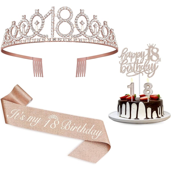 18:e födelsedagsdekorationer kompatibla flickor, inklusive 18:e födelsedag skärp, krona/tiara, ljus, tårt toppers, 18:e födelsedagspresenter kompatibla flickor, 18:e
