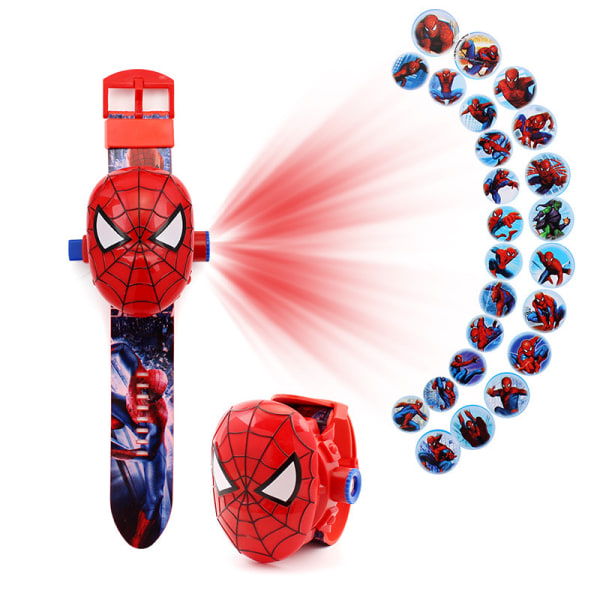 Spider-Man Clock Projektionsur med projektorfunktion Tegnefilm Flip Toy Watch - 24 Slide Game