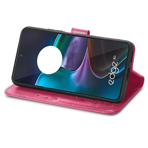 För Motorola Edge 30 Fyrklöverlås Präglat Spänne Läder Telefonfodral