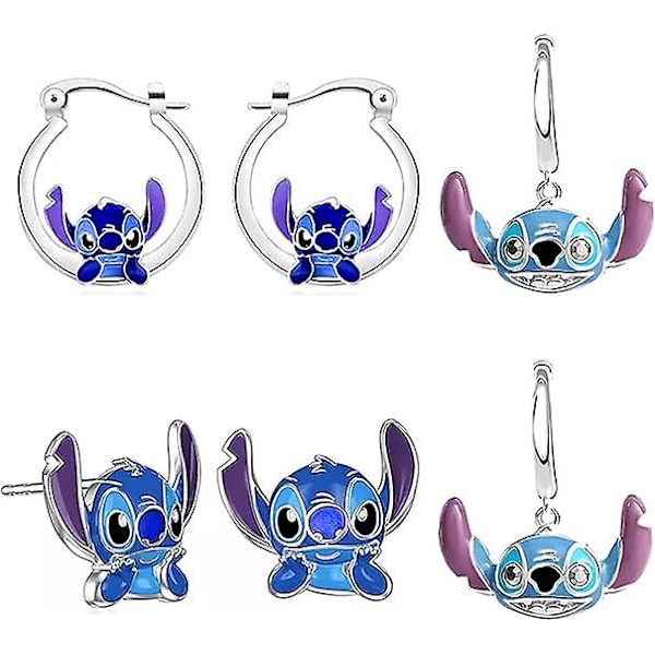 Stitch Örhängen 3-pack, Söta Cartoon Örhängen, Hypoallergena Örhängen Present till Kvinnor och Flickor