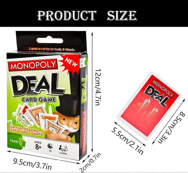 Monopoly-lautapelit, Monopoly-korttipeli, Monopoly Deal -korttipeli lapsille ja perheille