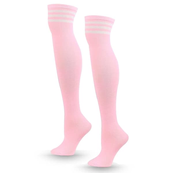 Stripete knestrømper rosa hvite striper – høye sokker