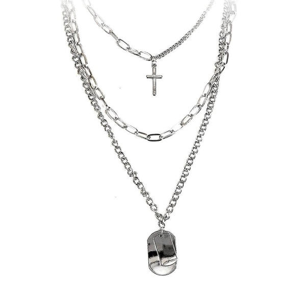Moon Lock vedhæng halskæde personlighed lang kæde punk lagdelt halskæde til kvinder piger (punk lag sølv), metal