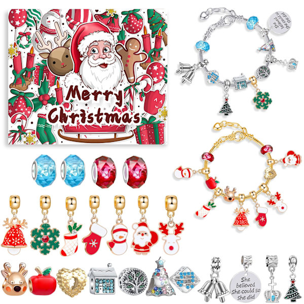 24 kalender juleklokke overraskelse blind boks sæt gør-det-selv børne armbånd gaveæske farve: Jul M-07