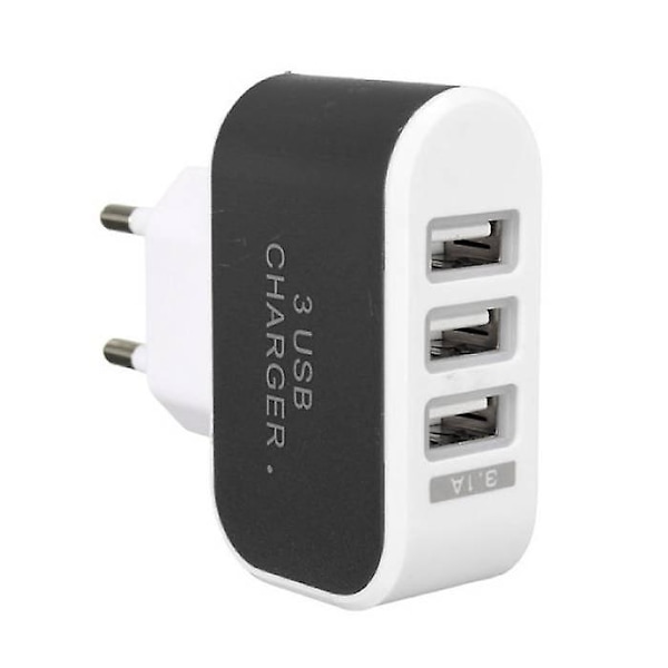 1-Paketti Kolmoiskäyttöinen (3x) USB-Portti iPhone / Android Seinälaturi Musta