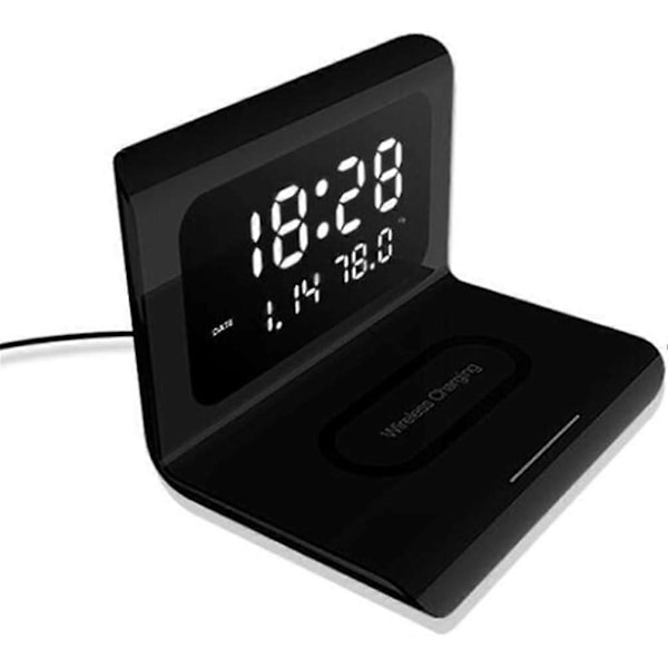 Essentielt til hjemmekontoret: Digitalt display hurtig trådløs opladnings bordur, sikker og pålidelig opladning 3 i 1 vækkeure radio til soveværelser natbord