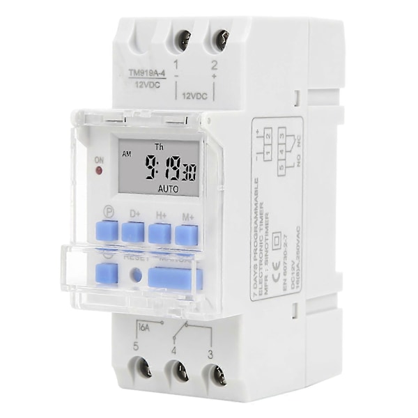 Viikoittainen ajastinkytkin 12V DC 16A LCD-näytöllä ja lähtölaskentatoiminnolla, irrotettava paristo