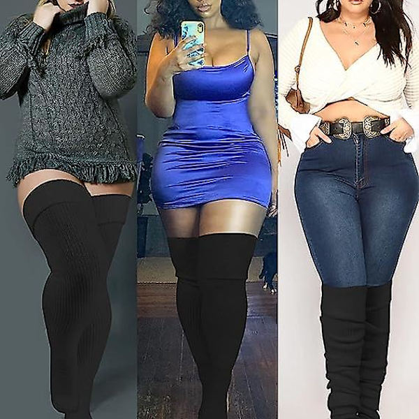 Plus Size 5XL Damstrumpor för Tjocka Lår - Extra Långa & Tjocka Över Knästrumpor - Benvärmare Stövstrumpor