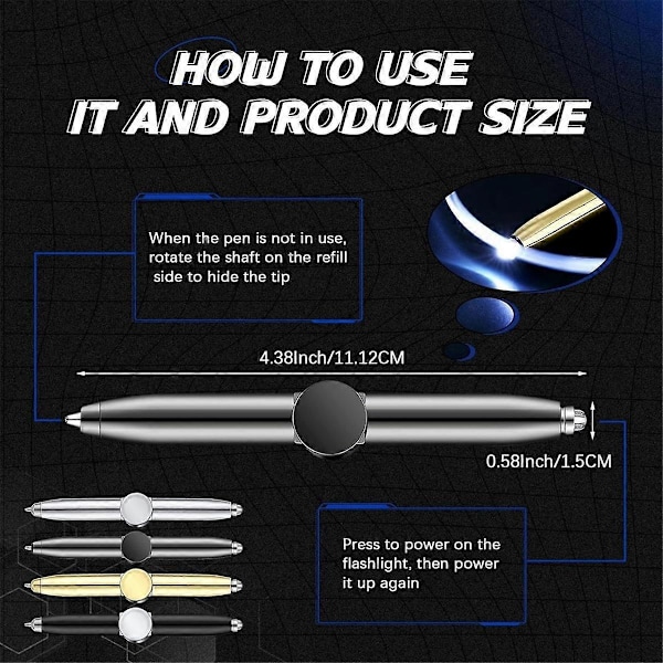 4 st Fidget Pen Spinner Penna med LED-ljus Multifunktionell Cool Ångestpenna Hjälp Stressreducerare Ba 12