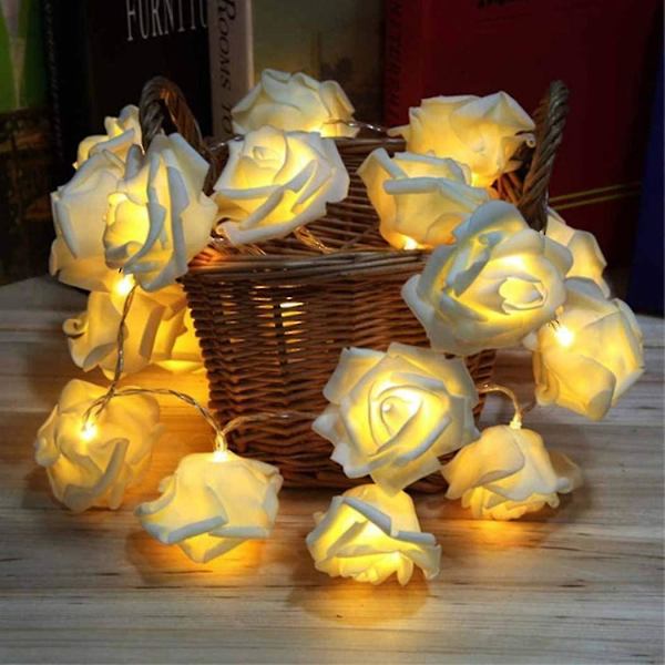 Led Rose Lyskæde Batteri Til Bryllup Hjemmefest Fødselsdagsfest Indendørs Og Udendørs Dekoration Store Roser Diameter 6cm (5ft 10led, Hvid Rose Wa