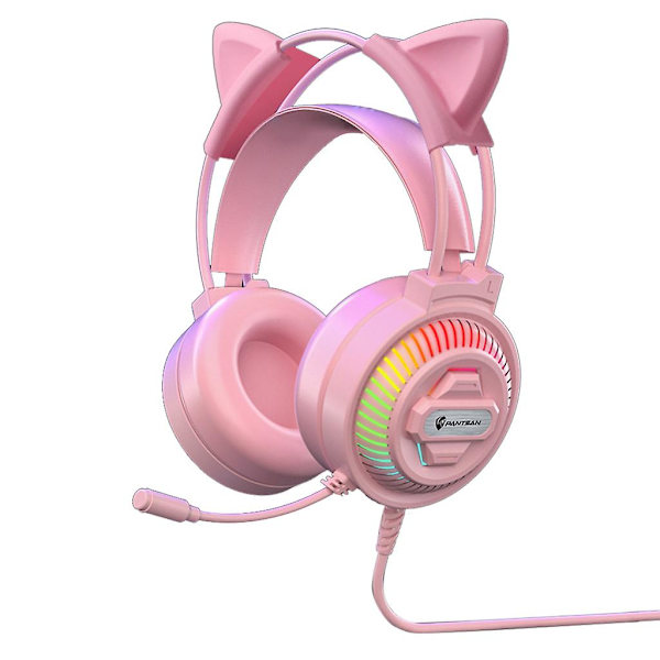 Stereo-kuulokkeet, vaaleanpunainen, ihana kissankorva, värikäs RGB-pelikuuloke