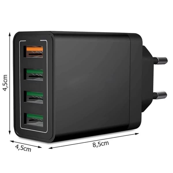 Hurtigoplader 4x USB Quick Charge 3.0 3.1A Sort