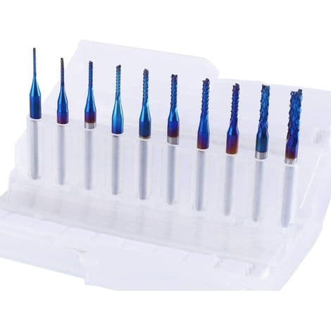 10st Nano Blå Beläggning CNC Fräs, 0.8-3mm, 1/8 Skaft