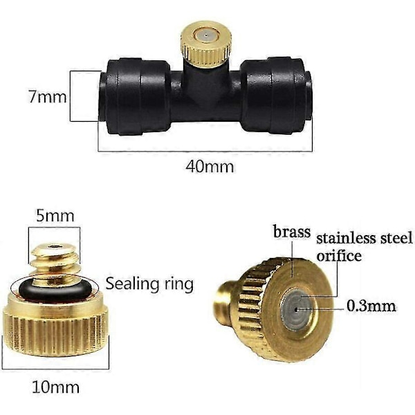 1/4'' Lukittava Sumutussuutinsarja 12x Messinkiset Sumutussuuttimet 0,3mm 10/24 Unc + 10x Suutin T-Kappaletta + 1x Suojus, Sumutussuuttimet Terassille Ulkokäyttöön C