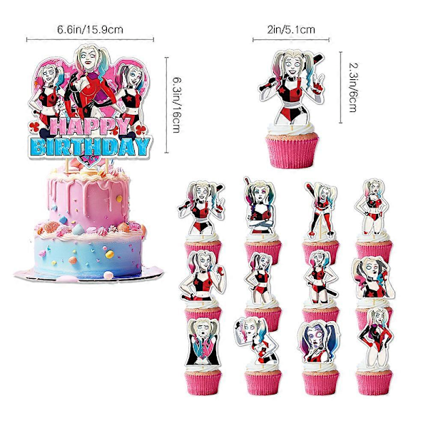 Harley Quinn-tema födelsedagsfesttillbehör Banner Ballonger Kit Tårta Cupcake Dekoration Toppar Set