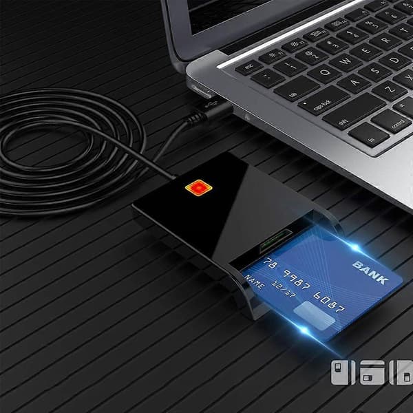 Smart Card Reader DOD Militær USB Common Access CAC, Kompatibel med Windows, Mac OS og Linux