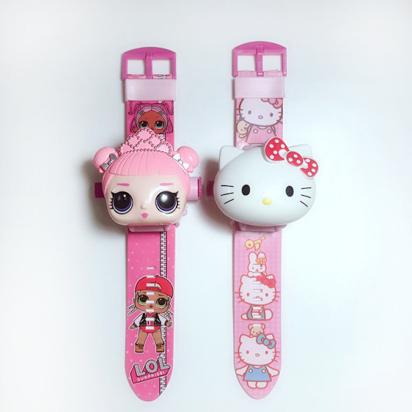 Jordgubbsbjörn Klockprojektionsur med projektorfunktion Cartoon Flip Toy Watch – 24 Slide Game Blå Ögon