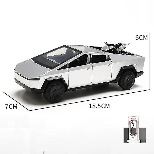 1:24 Tesla Roadster Model Y Model 3 Tesla Model S Legetøjsbil i Metal med Lyd og Lys til Børn - Samleobjekt - Fødselsdagsgave Cybertruck Silver