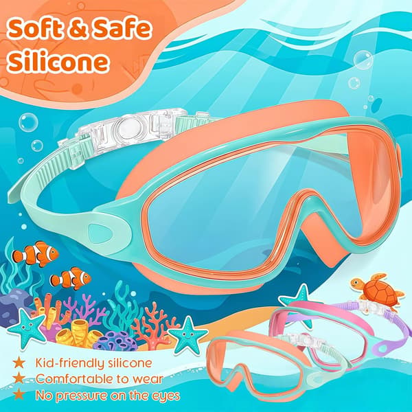 Dykkerbrille for barn, antidugg, rosa, for barn, antidugg med UV-beskyttelse, ett-klikks system og silikonforsegling